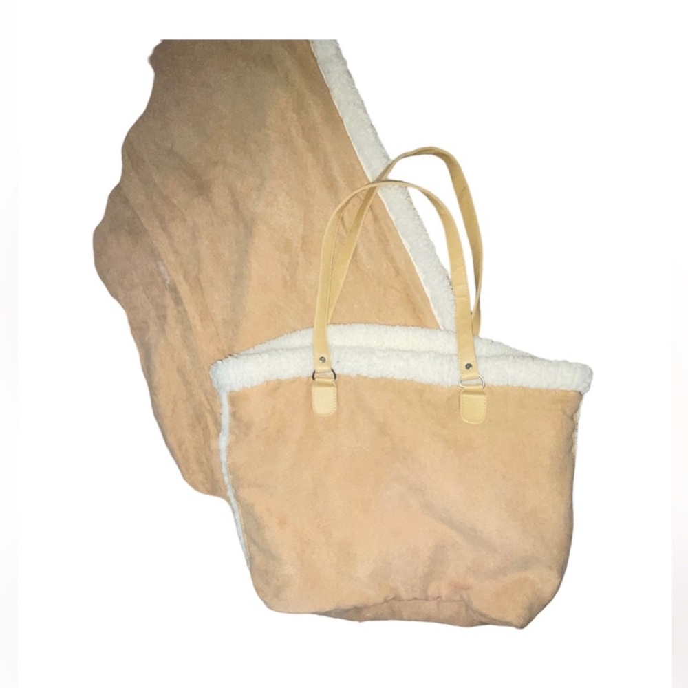 Cannon Camel Faux Fur Sherpa Tote Bag with Cream Accents